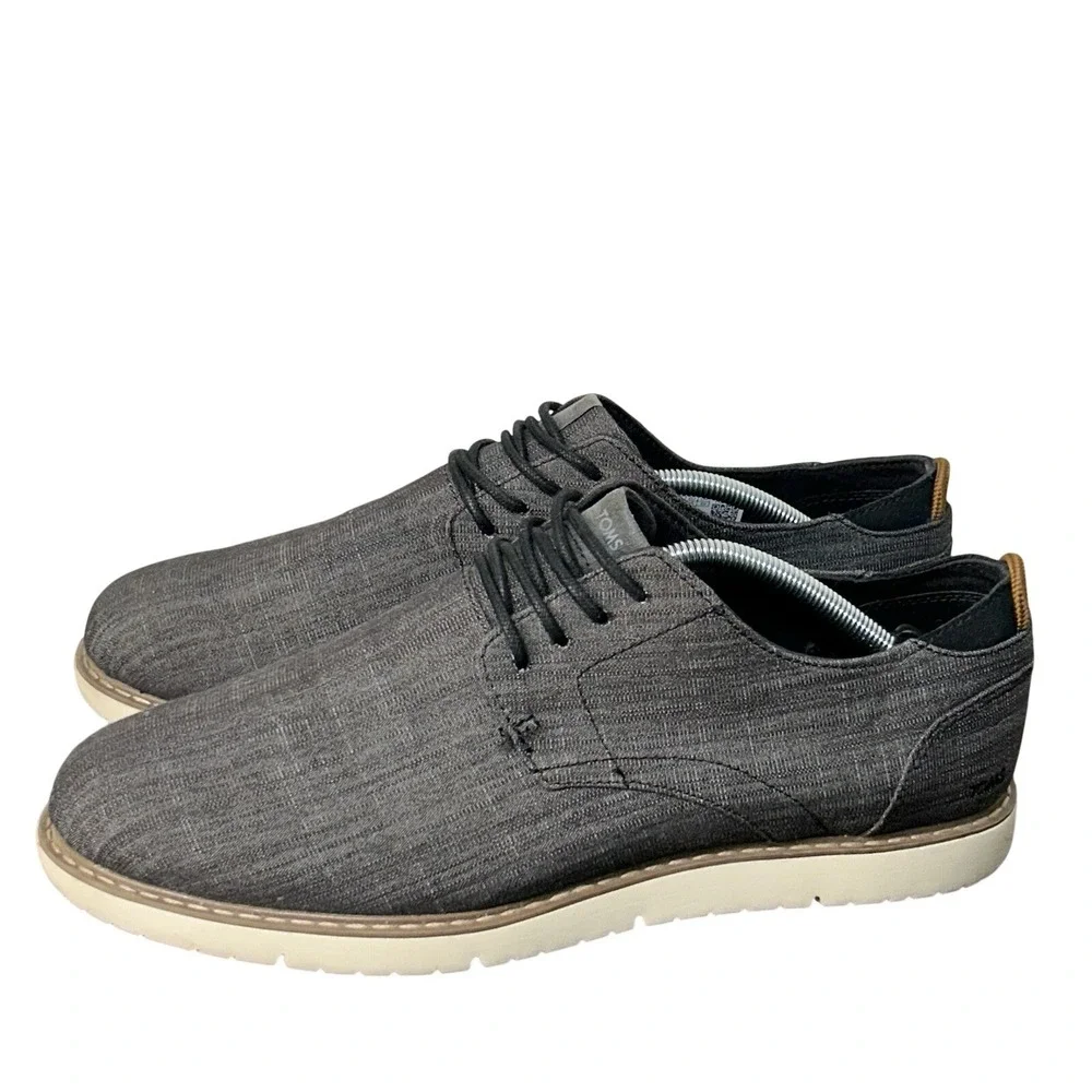 TOMS Shoes Men's Navi‎ Oxford Sneakers Gray Canvas Lace Up Round Toe Shoes Sz 12